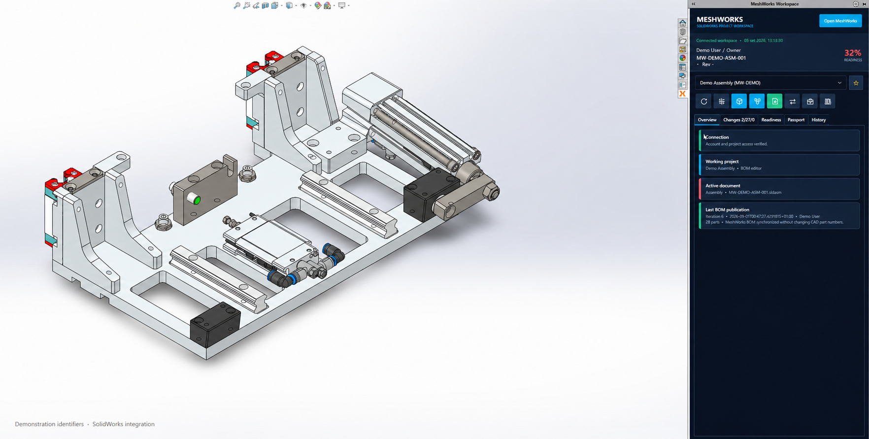 Anonymized illustration of the existing SolidWorks workspace integration